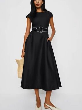 Reformation Felipe Belted Linen Dress In Black, 2 4 6